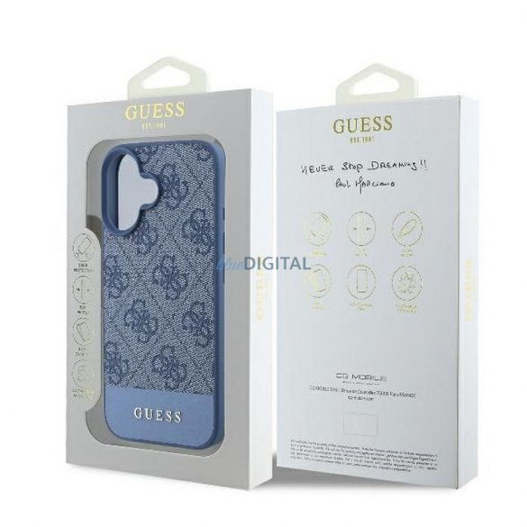 Guess GUHCP16SG4GLBL 4G PU Bottom Stripe carcasă pentru iPhone 16 - albastru