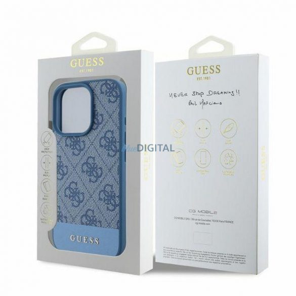 Guess GUHCP16XG4GLBL 4G PU Bottom Stripe caz iPhone 16 Pro Max - albastru