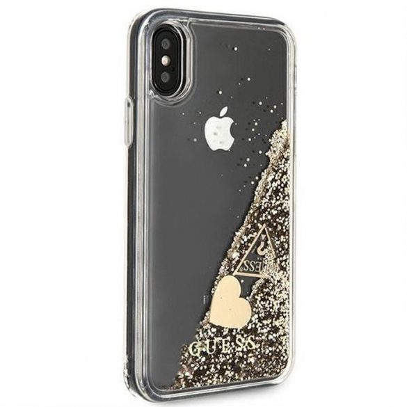 Husă originală GUESS GUOHCPXGLHFLGO pentru iPhone X / Xs (Charms 2 Liquid Glitter / auriu)