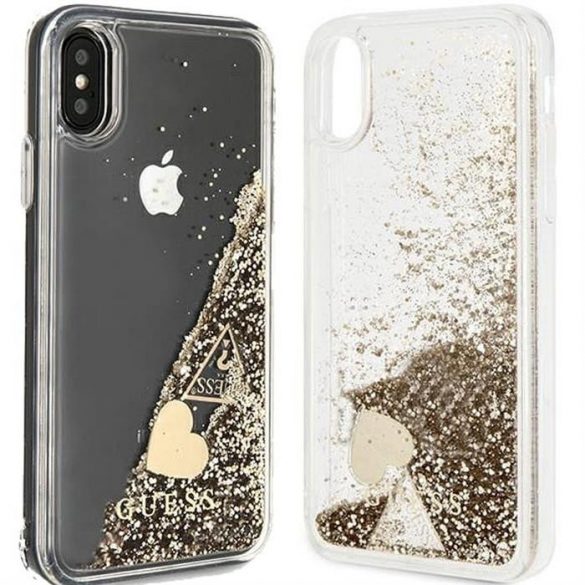 Husă originală GUESS GUOHCPXGLHFLGO pentru iPhone X / Xs (Charms 2 Liquid Glitter / auriu)