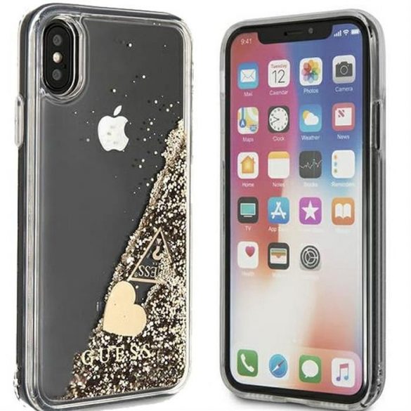 Husă originală GUESS GUOHCPXGLHFLGO pentru iPhone X / Xs (Charms 2 Liquid Glitter / auriu)