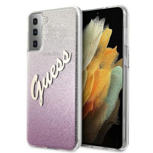 Carcasa originala GUESS GUHCS21MPCUGLSPI pentru Samsung S21 Plus (Glitter Gradient Script / roz)