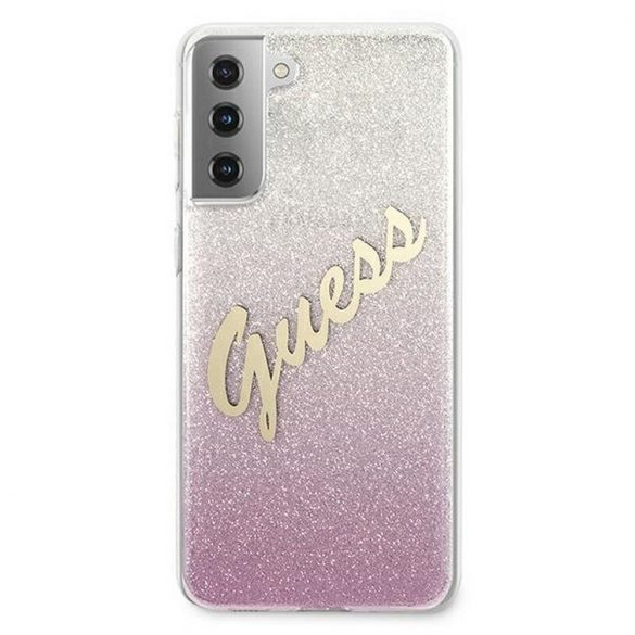 Carcasa originala GUESS GUHCS21MPCUGLSPI pentru Samsung S21 Plus (Glitter Gradient Script / roz)