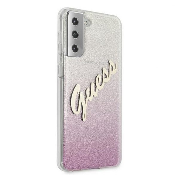 Carcasa originala GUESS GUHCS21MPCUGLSPI pentru Samsung S21 Plus (Glitter Gradient Script / roz)