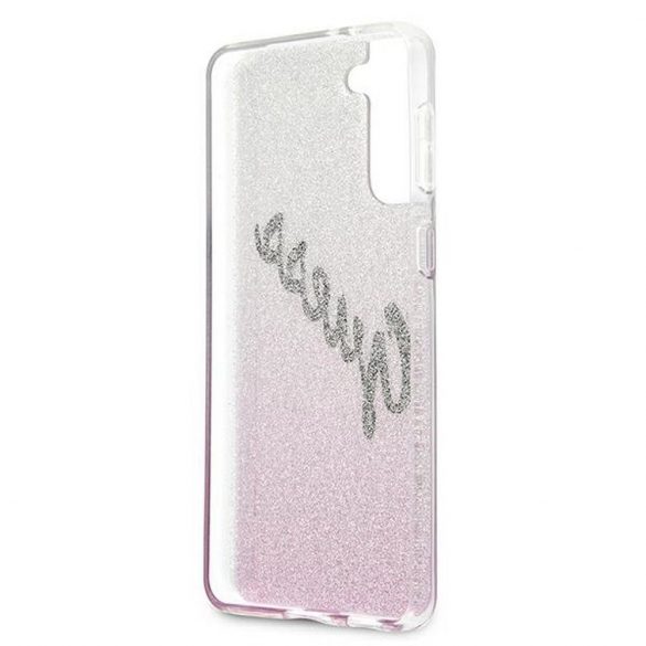 Carcasa originala GUESS GUHCS21MPCUGLSPI pentru Samsung S21 Plus (Glitter Gradient Script / roz)