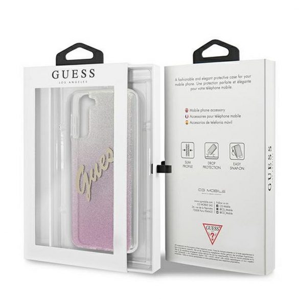 Carcasa originala GUESS GUHCS21MPCUGLSPI pentru Samsung S21 Plus (Glitter Gradient Script / roz)