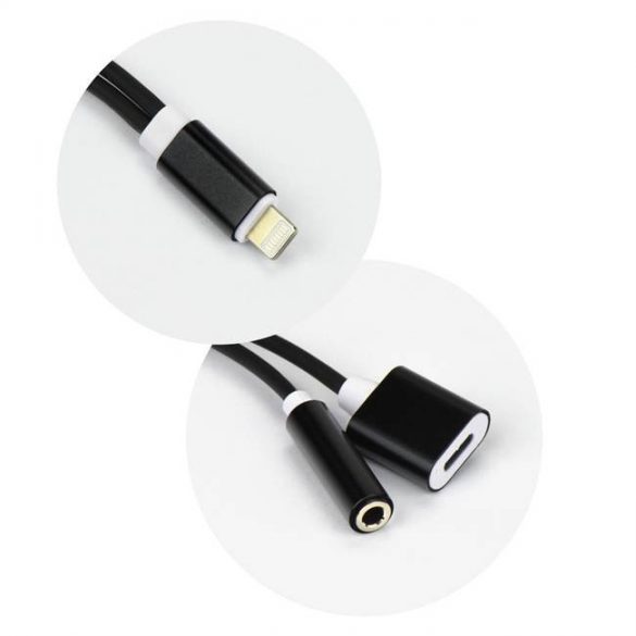 Adaptor HF/audio + încărcare pentru iPhone Lightning 8-pin do Jack 3,5mm negru