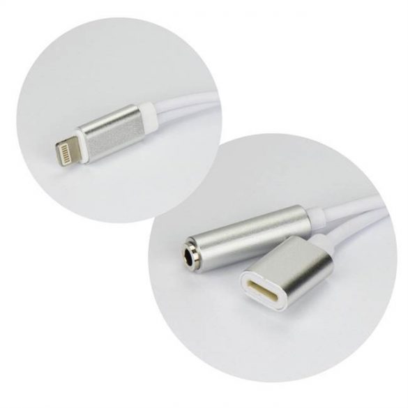 Adaptor HF/audio + încărcare pentru iPhone Lightning 8-pin do Jack 3,5mm argintiu