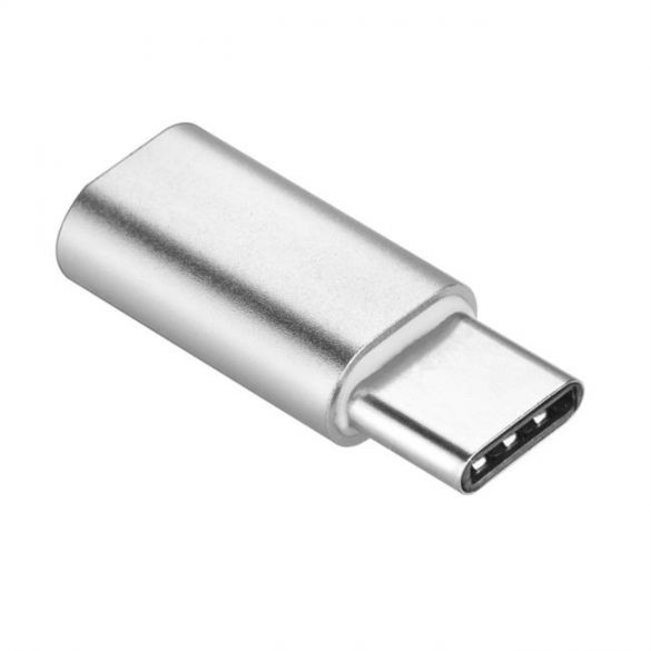 Adaptor încărcător Micro USB / MicroUSB TYPE C argintiu