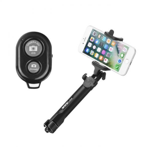 Combo selfie stick cu trepied și telecomandă bluetooth negru [Pentru el]