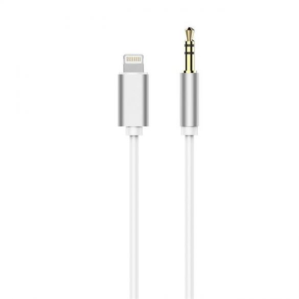 Adaptor HF/audio pentru iPhone Lightning 8 pini + Jack 3,5mm cablu alb (masculin)