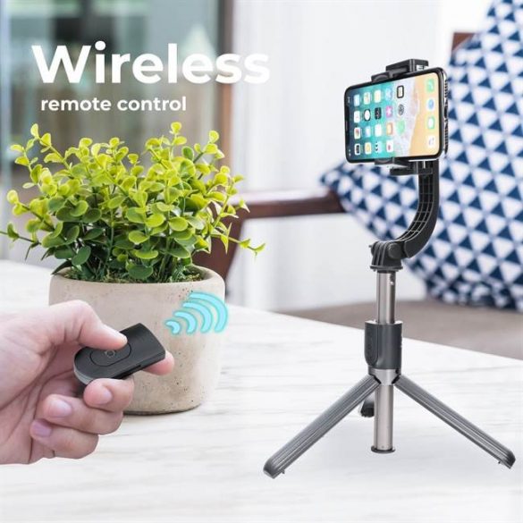 Combo selfie stick cu trepied și telecomandă bluetooth GIMBAL STABILIZER negru SSTR-L08