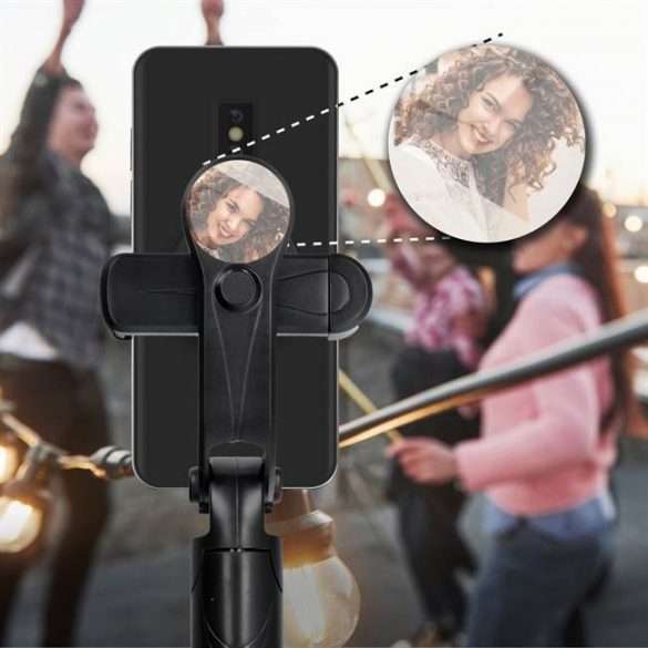 Combo selfie stick cu trepied și telecomandă bluetooth cu oglindă neagră SSTR-11