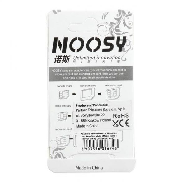 Adaptoare Nano SIM/Micro, Micro Sim și Nano/Sim (NOOSY 3in1) alb