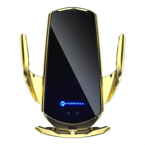 Suport auto cu senzor automat de incarcare wireless + adaptoare magnetice FORCELL HS1 15W gold