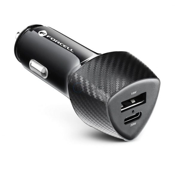 Încărcător auto FORCELL CARBON Tip C 3.0 PD20W + USB QC3.0 18W 5A CC50-1A1C negru (Total 38W)