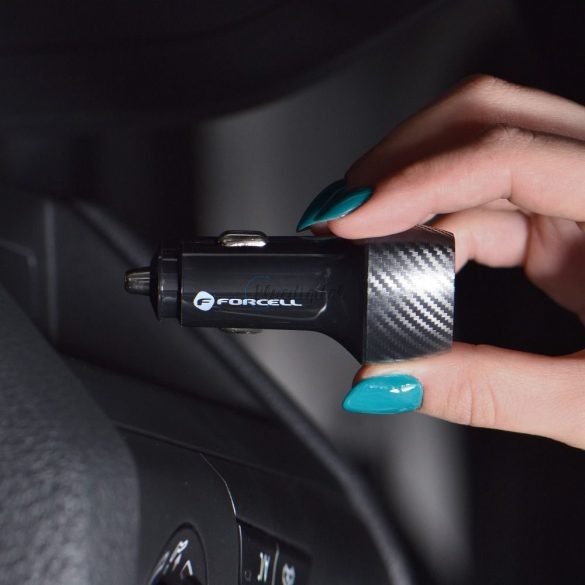 Încărcător auto FORCELL CARBON Tip C 3.0 PD20W + USB QC3.0 18W 5A CC50-1A1C negru (Total 38W)