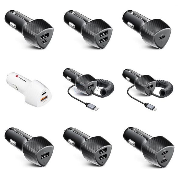 Încărcător auto FORCELL CARBON Tip C 3.0 PD20W + USB QC3.0 18W 5A CC50-1A1C negru (Total 38W)