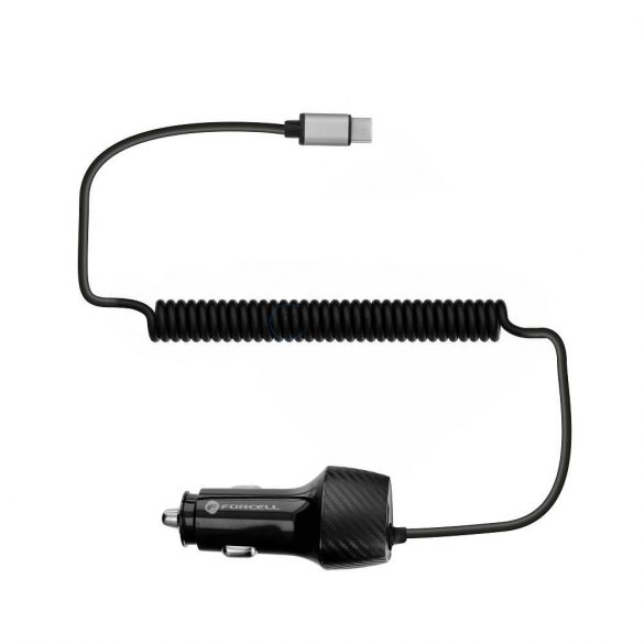 FORCELL CARBON încărcător auto USB QC 3.0 18W + cablu pentru Tip C 3.0 PD20W CC50-1AC negru (Total 38W)