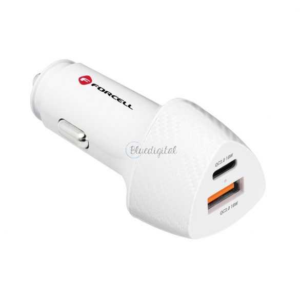 Încărcător auto FORCELL CARBON Tip C 3.0 PD20W + USB QC3.0 18W 5A CC50-1A1C alb (Total 38W)