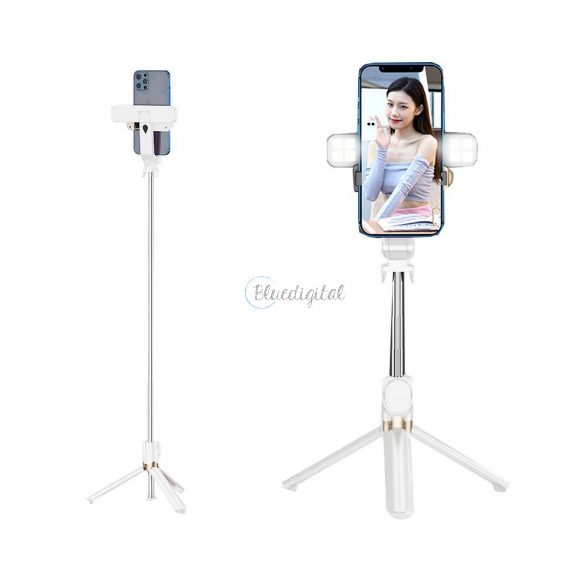 Selfie stick LED RING trepied + telecomandă alb SSTR-20