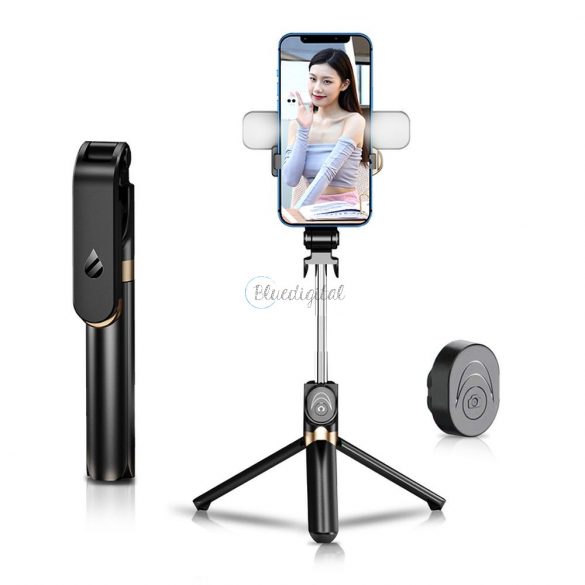 Selfie stick LED RING trepied + telecomandă negru SSTR-20