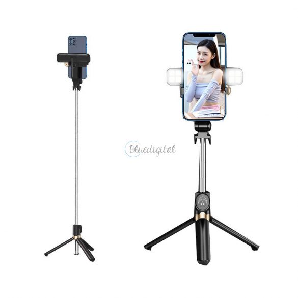 Selfie stick LED RING trepied + telecomandă negru SSTR-20