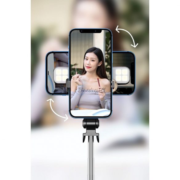 Selfie stick LED RING trepied + telecomandă negru SSTR-20