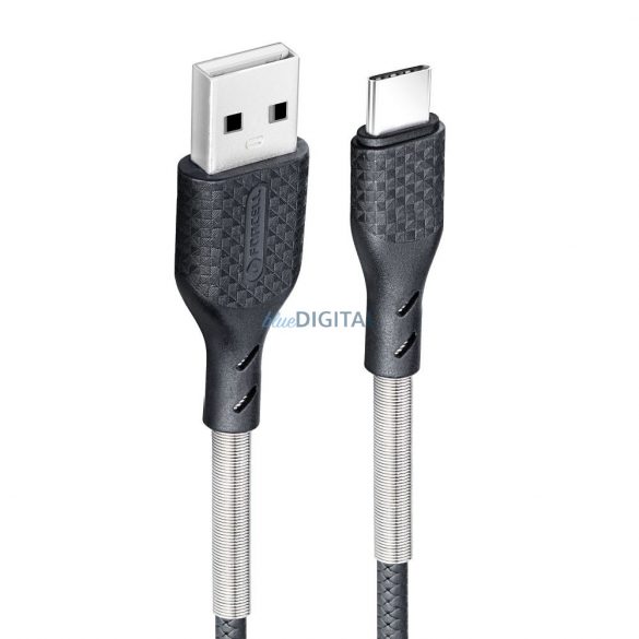 Cablu carbon FORCELL USB la tip C 2.0 2,4A CB-02A negru 1 metru