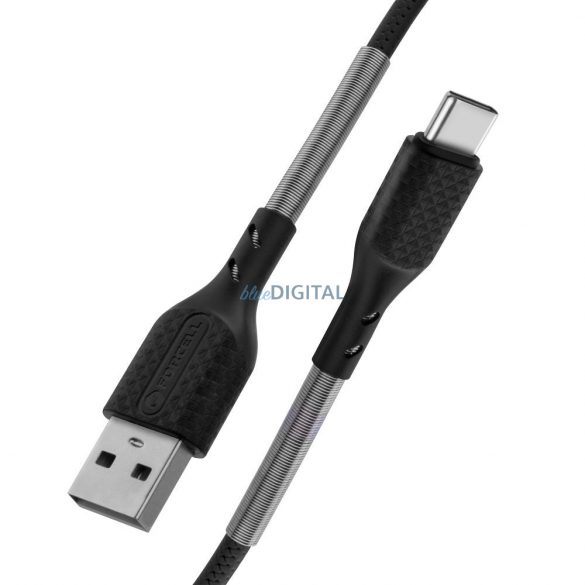 Cablu carbon FORCELL USB la tip C 2.0 2,4A CB-02A negru 1 metru