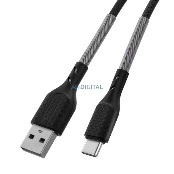 Cablu carbon FORCELL USB la tip C 2.0 2,4A CB-02A negru 1 metru