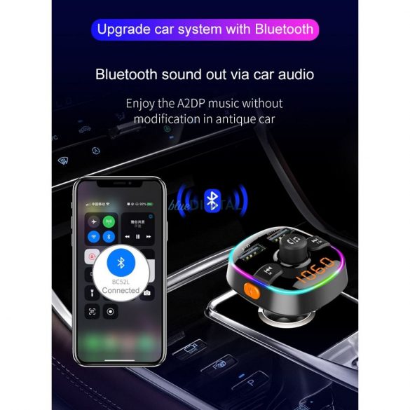 Transmițător FM MP3 bluetooth 5.0 + card cititor TF + 2xUSB QC3.0 BC52L