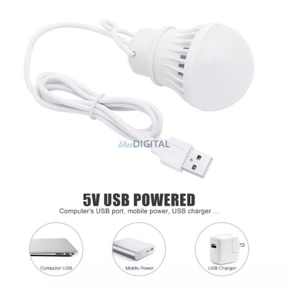 Bec LED la USB lumină albă 3W cablu lung 1m 200lm