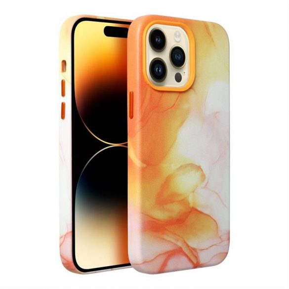 Husă din piele pentru piese pentru IPHONE 14 PRO MAX portocaliu splash