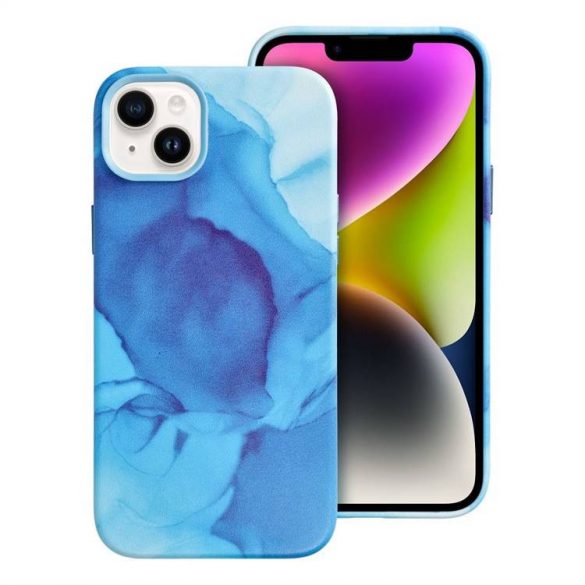 Husă din piele pentru IPHONE 14 PLUS stropi albastru