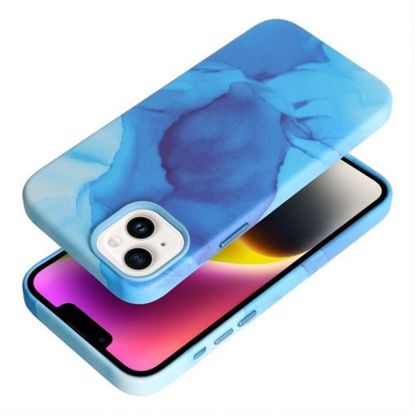 Husă din piele pentru IPHONE 14 PLUS stropi albastru