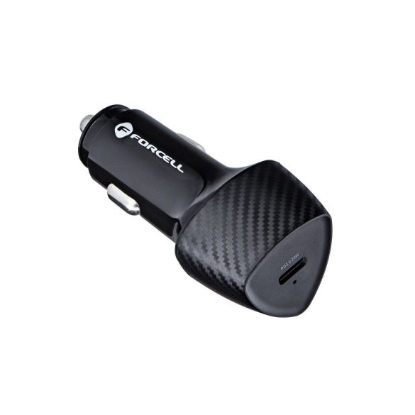 Încărcător auto FORCELL CARBON Tip C 3.0 PD20W CC50-1C negru (Total 20W) + cablu pentru Apple Lightning 8-pini PD20W