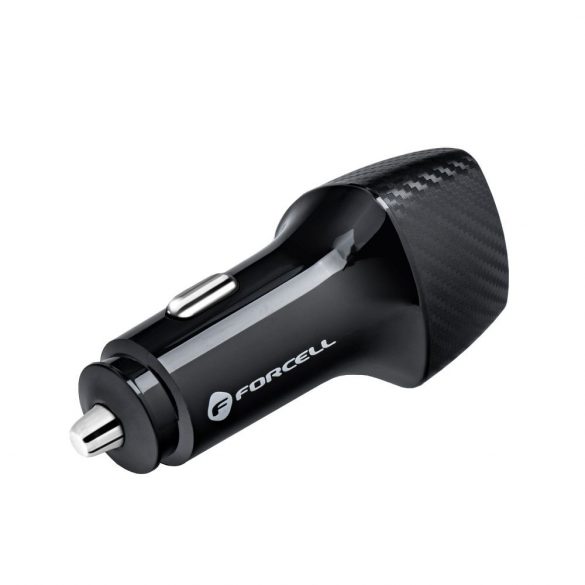 Încărcător auto FORCELL CARBON Tip C 3.0 PD20W CC50-1C negru (Total 20W) + cablu pentru Apple Lightning 8-pini PD20W