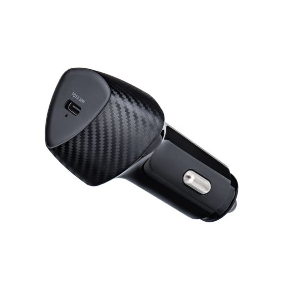 Încărcător auto FORCELL CARBON Tip C 3.0 PD20W CC50-1C negru (Total 20W) + cablu pentru Apple Lightning 8-pini PD20W