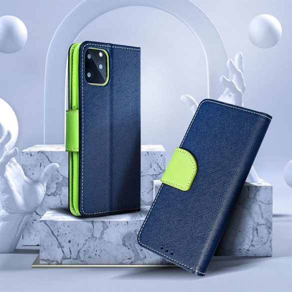 Husa Fancy Book pentru IPHONE 15 PLUS bleumarin / lime