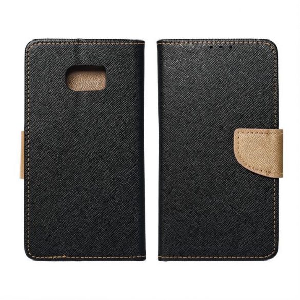 Husa Fancy Book pentru IPHONE 15 neagra/aurie