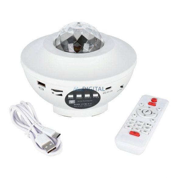 Proiector STARS lampă de noapte cu difuzor bluetooth + telecomandă +USB BTM0504-B alb