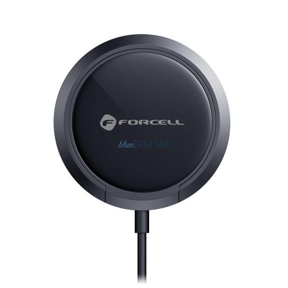 Încărcător fără fir FORCELL F-ENERGY PowerPod cu suport inel/piatră compatibil cu MagSafe negru