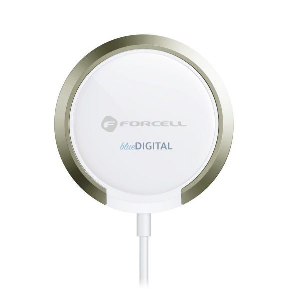 Încărcător fără fir FORCELL F-ENERGY PowerPod cu suport inel/kick compatibil cu MagSafe alb