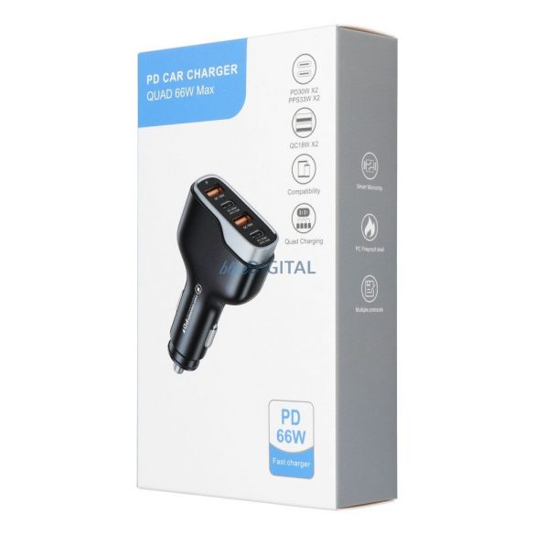 Încărcător auto USB QC 3.0 + 2x Type C PD CC53-2A2C (Total 66W)