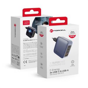 Încărcător de călătorie Forcell cu 3x prize USB C și USB A - 100W cu PD și funcție Quick Charge 4.0