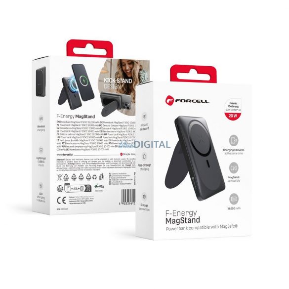 Powerbank FORCELL F-Energy MagStand F10K2 10 000mAh 20W compatibil cu MagSafe negru