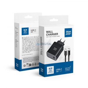 Încărcător universal de călătorie Blue Star cu priză USB C cu cablu tip C - 3A 45W cu funcție PD și QC 4.0