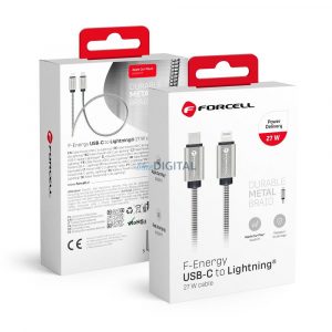 Cablu FORCELL tip C la iPhone Lightning cu 8 pini QC3.0 PD 27W Metal C238 1m argintiu