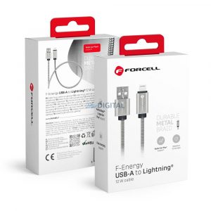 Cablu FORCELL USB la iPhone Lightning 8 pini 2,4A 12W Metal C236 1m argintiu